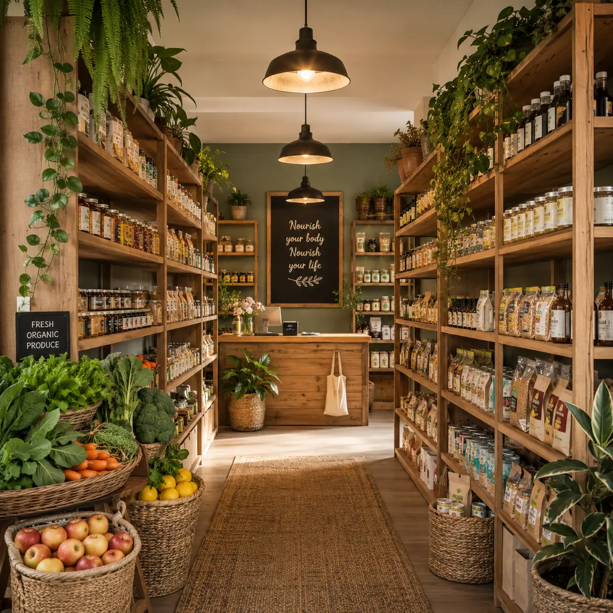 Photorealistic view of Oak & Olive's interior